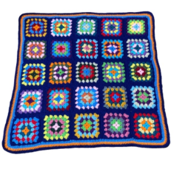 Hand Crochet Granny Square Mini Blanket with Vibrant Colors 36 x 36 inches - Picture 1 of 10